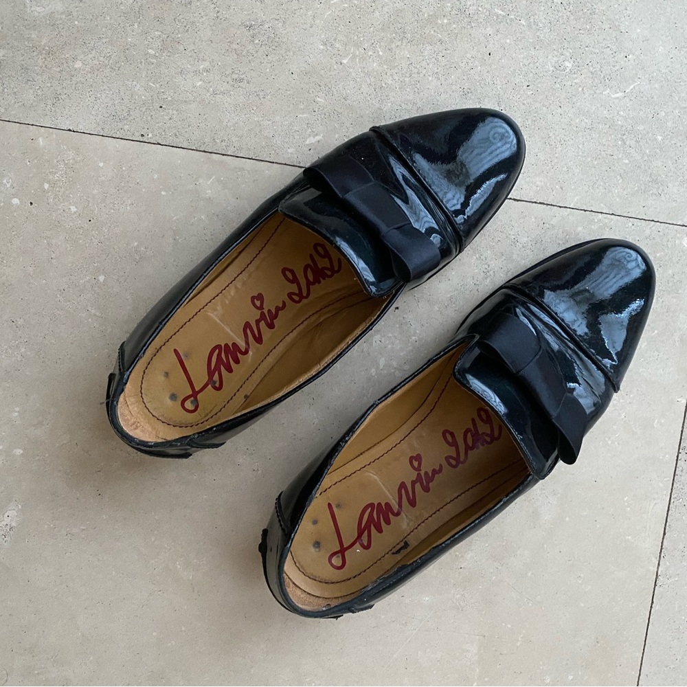 Lanvin Glossy Black Flats with Bow Detail